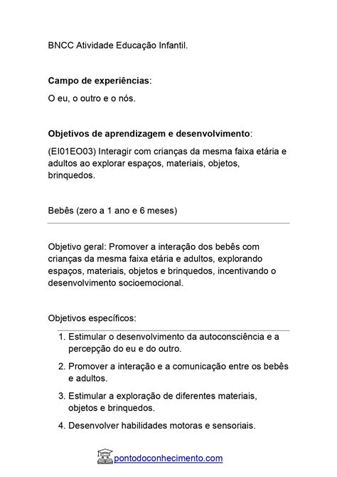 Plano de atividades BNCC EI01EO03 O eu o outro e o nós Interagir