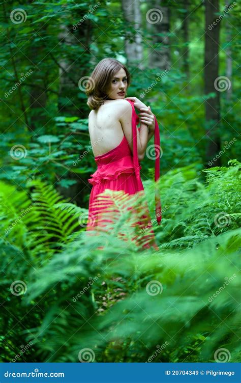Beautiful Woman With Naked Back In Summer Forest Stock Image Image Of Green Standing