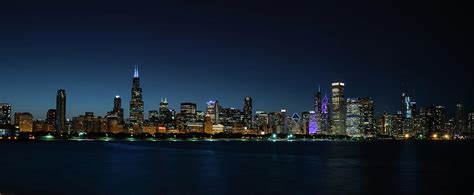 Chicago Skyline Panorama At Night Photograph By Steve Gadomski
