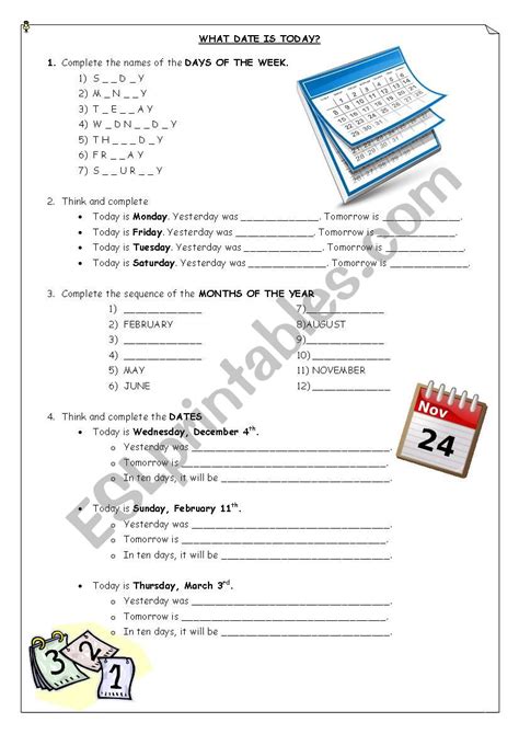 What Date Is Today Esl Worksheet By Gieleven