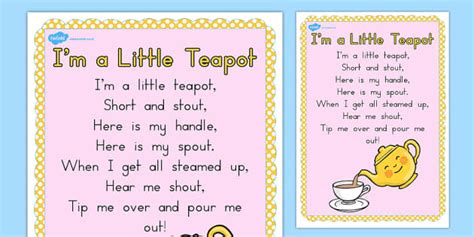 Im A Little Teapot Nursery Rhyme Poster Teapot Nursery A2