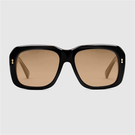 Rectangular Frame Acetate Sunglasses In Black Acetate Gucci® Nl