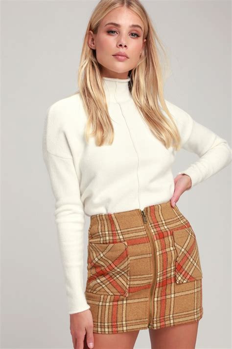 Cute Light Brown Skirt Plaid Skirt Flannel Mini Skirt Skirt Lulus