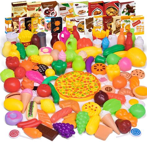 Fun Little Toys 128 Pcs Play Food For Kids Kitchen Toy Foods With