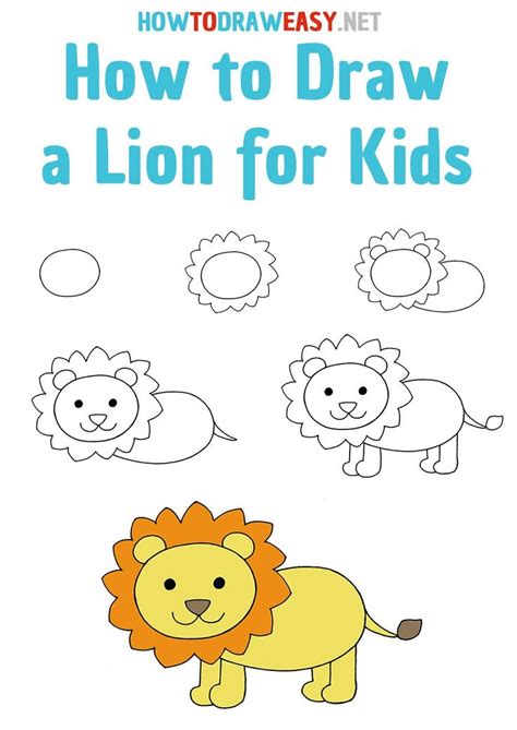 How to Draw a Lion | Drawing images for kids, Drawing lessons for kids