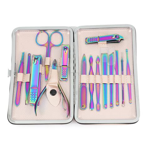 15 Piece Manicure Pedicure Set Metallic Pink Chrome White Matte