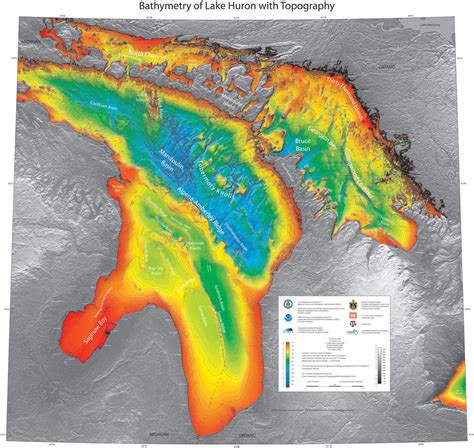 Lake Huron Depth Topography Map Primary 3 