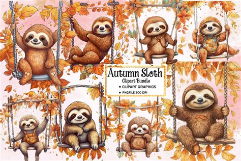 Autumn Sloth Sublimation Clipart Graphic By Vertex · Creative Fabrica