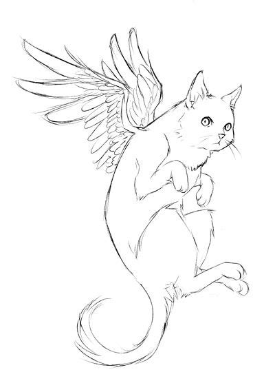 Cat Angel Sketching Kitty Drawing Wings Drawing Cat Tattoo