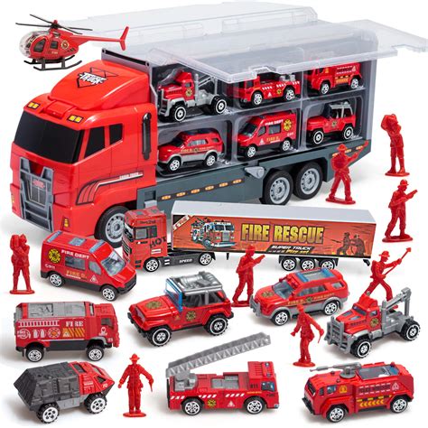 buy joyin 19 in 1 die cast fire toy truck with little figures mini emergency fire vehicles in
