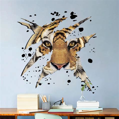 Autocollant Mural D T Te De Tigre Puissante Papier Peint D Coratif