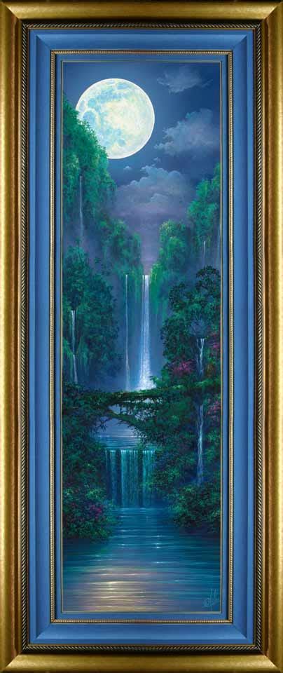 Moonlit Falls Tropical Paradise Painting By Artist David Miller