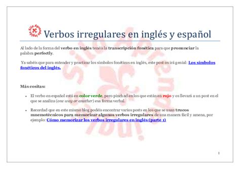 Pdf Verbos Irregulares En Ingles Y Espanol Jonathan Bonilla