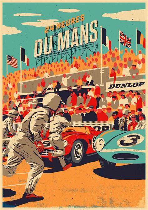 Dunlop Le Mans Vintage Racing Poster Vintage Posters Car Illustration