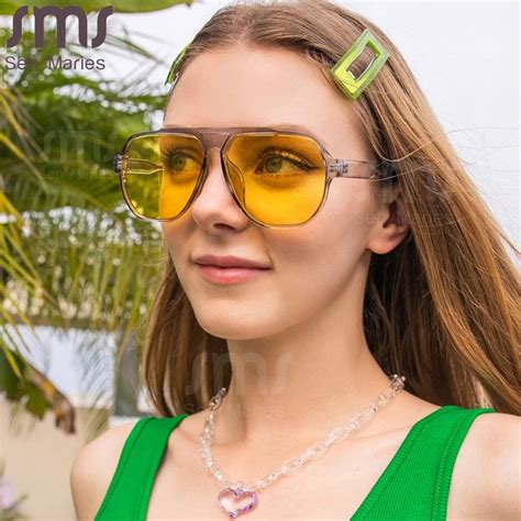 Classic Vintage Pilot 70s Sunglasses Women Men Retro Trendy Oversized Yellow Shades Sun Glasses