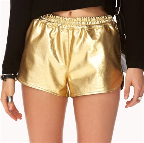 Forever 21 Womens Gold Luxe Metallic Faux Leather Shorts Blingby