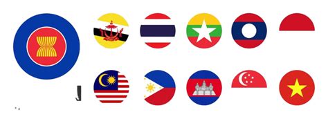 Asean Flags In Simple Circle Design Symbol Illustration Graphic Vector