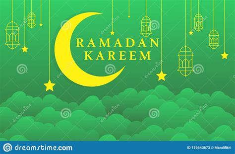 Ramadan Kareem Horizontal Banners With The Moon And Stars 3d Paper