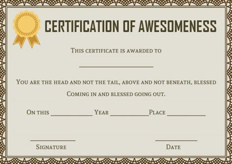 A Certificate For Someone To Be Awarded With A Gold Seal On Its Forehead
