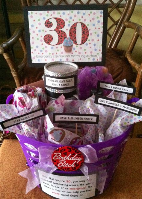 Options like a spa basket, wine, coffee, baking, gardening or. 30th Birthday Gift Basket. 5 gifts in 1! Emergency ...