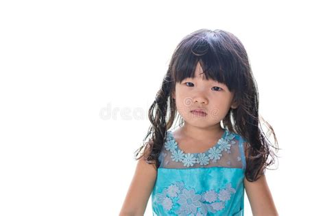 Asian Baby Girl In Blue Dress Isolated On White Background Stock