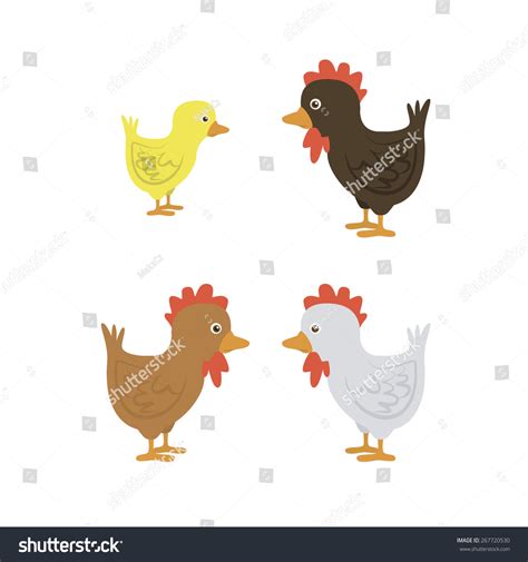 Group Differently Colored Cartoon Chickens Cartoon Stock Vector