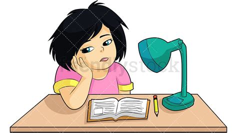 bored girl not doing homework cartoon vector clipart friendlystock