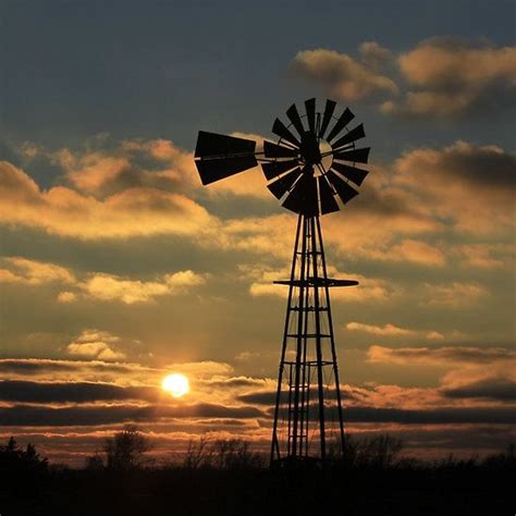 Kansas Windmill Silhouette Sunset By Robertdbrozek Windmill Farm