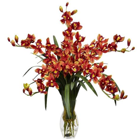 Nearly Natural Cymbidium Orchid Silk Flower Arrangement Burgundy Artificial Flowers Silk