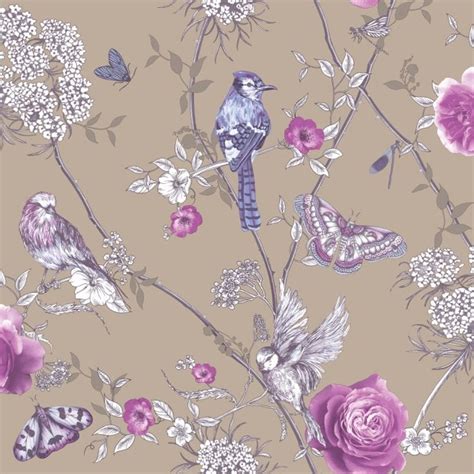Fanciful is a non woven, unpasted wallpaper. Arthouse Paradise Garden Bird Motif Flower Glitter Textured English Garden Wallpaper 692402