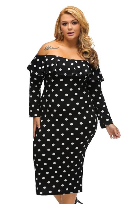 plus size clothing 5x polka dot off shoulder ruffle dress sexy bodycon sz 18 20 ebay
