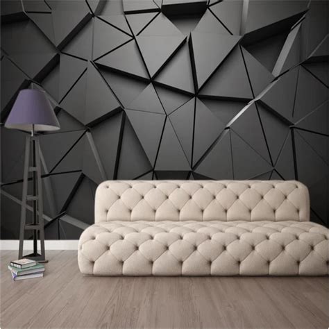 Modern Luxury 3d Stereoscopic Black Geometric Triangle Mural Wallpapers