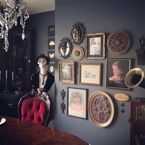 Gothic victorian wall candlestick, vintage wall sconce; Victorian Gothic dining room with gallery wall - @SuzyHomemakerUK | Dark dining room | skull ...