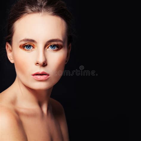 Perfect Face On Black Background Beautiful Woman Stock Image Image