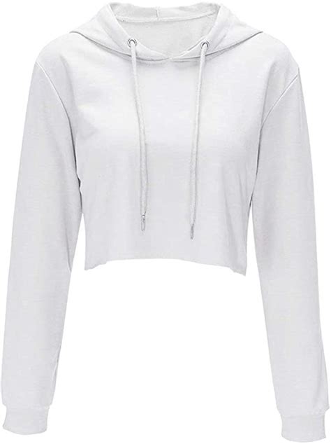 Moxeay Crop Top Hoodie For Women Long Sleeve Crop Top Sweatshirt Pullover Hooded Sweatshirt Xl