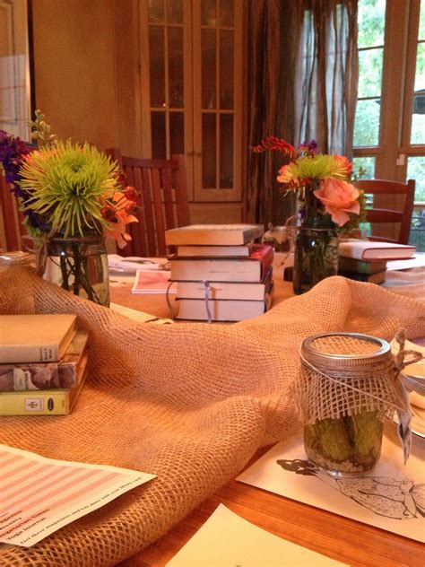 19 unique and totally awesome themed book club ideas coming soon to a theater near you. Book themed table setting | Table decorations, Decor, Home ...