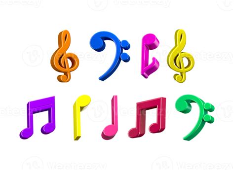 Set Of Colorful Music Notes Isolated 3d Rendering 15268100 Png
