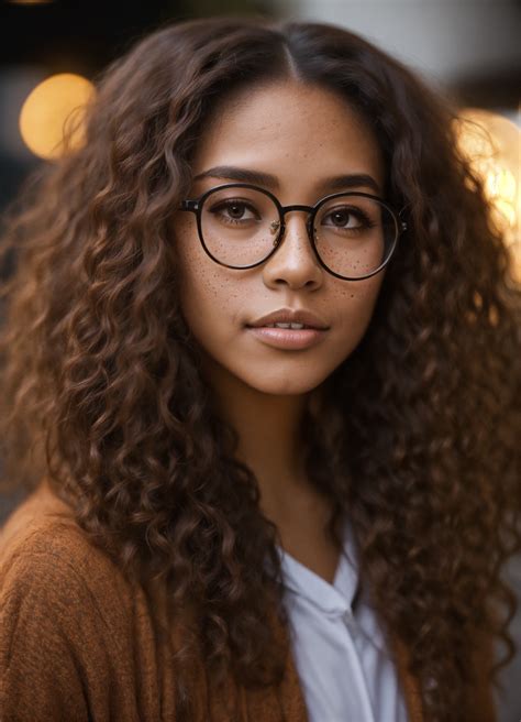 Lexica Short Light Skinned Black Female Long Yaki Straight Fluffy Brown Hair Glasses