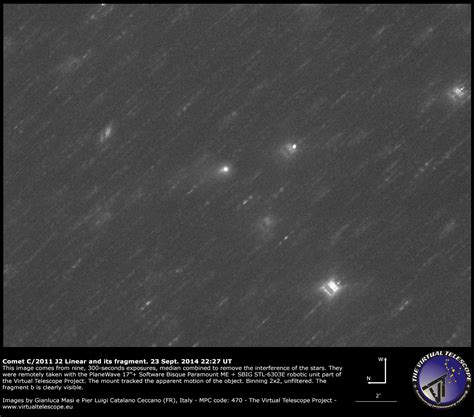 Comet C2011 J2 Linear Splitting A New Image 24 Sept 2014 And