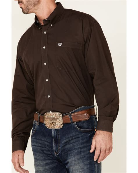 cinch men s solid brown button down long sleeve western shirt boot barn