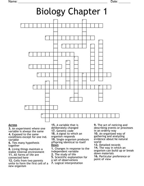 Biology Crossword Puzzle Wordmint