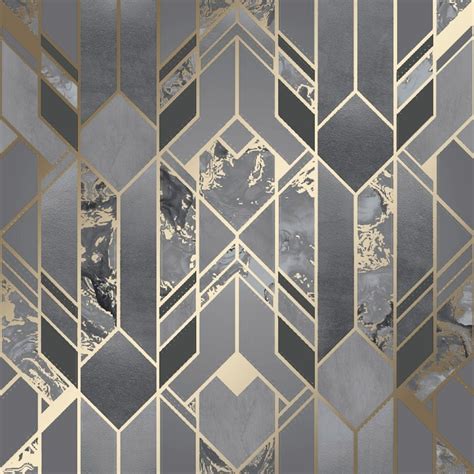 Liquid Marble Geometric Wallpaper In Charcoal And Gold Geometric