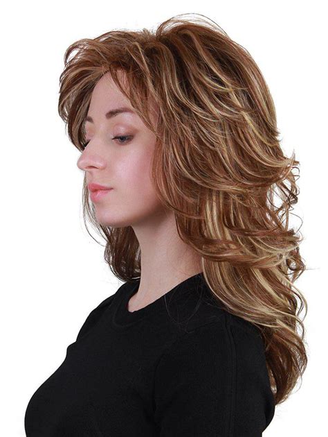37 Off Long Oblique Bang Layered Colormix Slightly Curly Human Hair