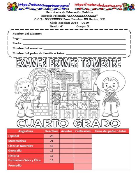 Examen Del Primer Trimestre Del Cuarto Grado Del Ciclo Escolar Vrogue