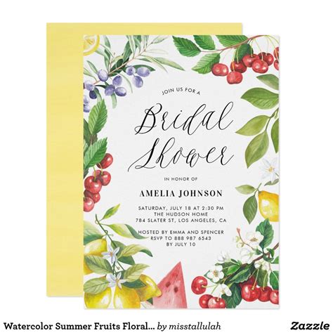 Personalize right in your desktop web browser! Watercolor Summer Fruits Floral Bridal Shower Invitation | Zazzle.com | Botanical wedding ...