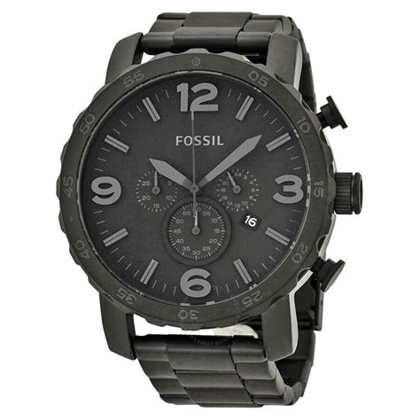 Fossil Nate Chronograph Black Dial Black Ion Plated Mens Watch Jr1401