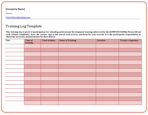 Training Log Template Download In Ms Word Free Log Templates