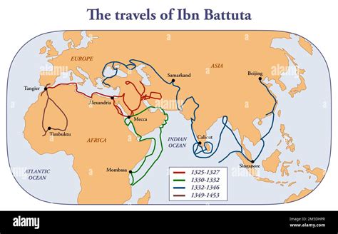 Carte Des Voyages De Lérudit Et Explorateur Ibn Battuta Photo Stock
