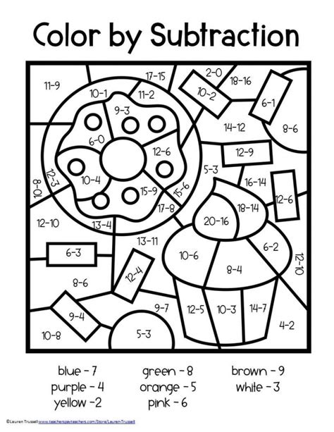 Subtraction Colour By Numbers Worksheets