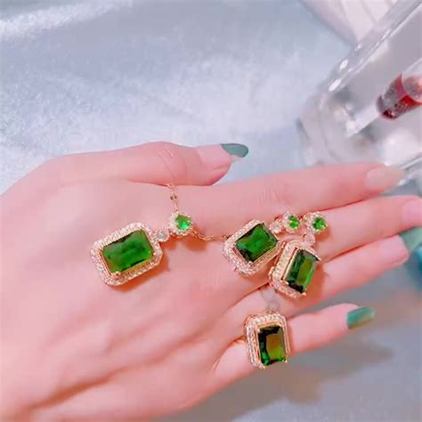 Emerald Zircon Niche Earrings Pendant High End Set Non Fading Titanium